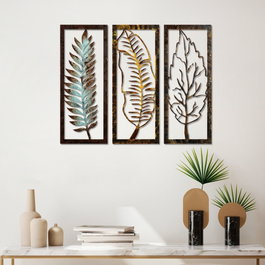 Wallity Leaf 35 - Conjunto de 3 piezas decorativas de metal multicolor